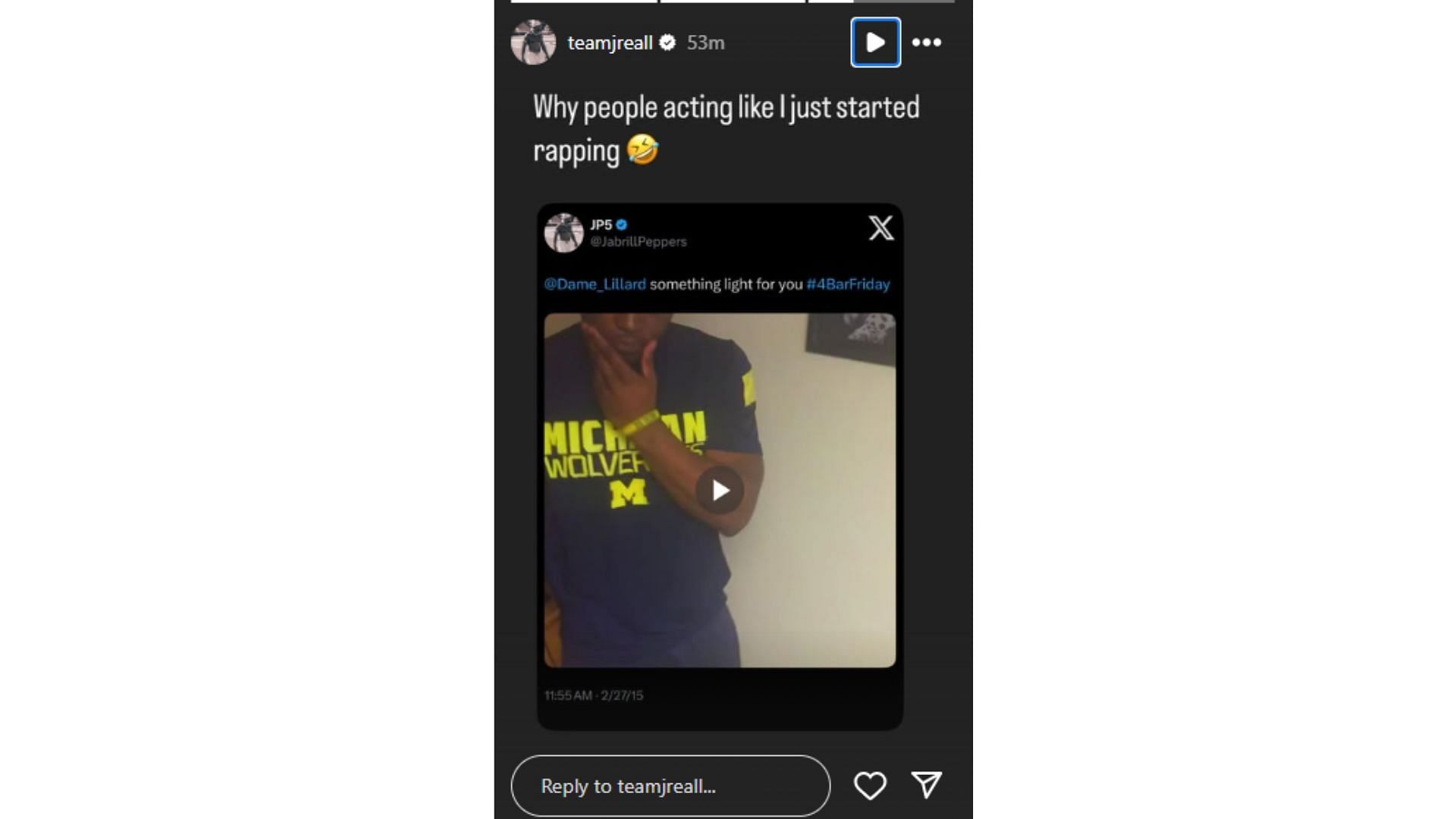 Peppers reminded everyone that he has been rapping for a while now (image credit: instagram/teamjreall)
